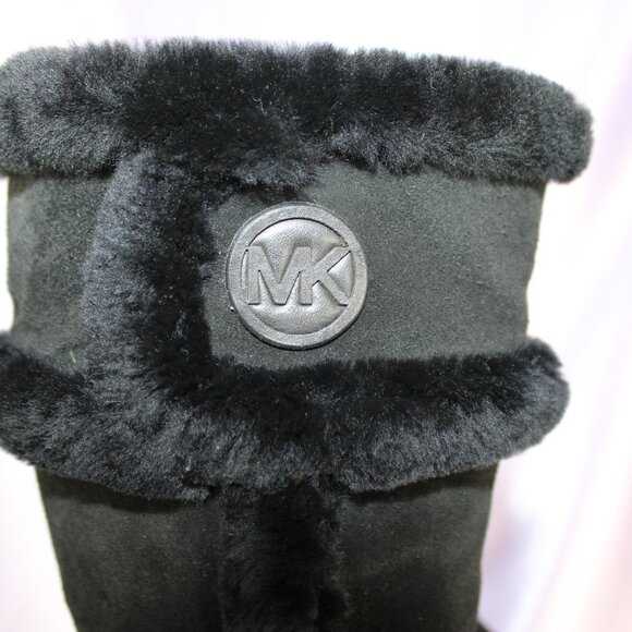 Michael Kors Black Suede Shearling Mid-Calf Winter Boots MK Logo Women’s - Picture 4 of 8